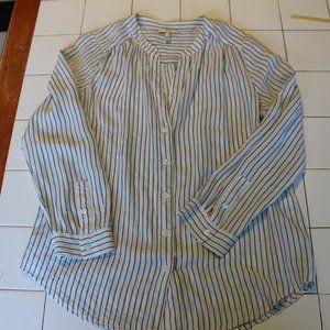 JOIE SILK BUTTON DOWN WHITE/BLACK STRIPED  SHIRT XS